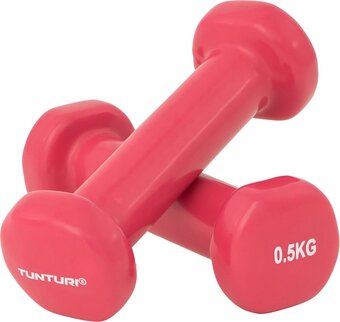 Bol.com Tunturi dumbell set - 2 x 0,5 kg - vinyl - roze - incl. gratis fitness app aanbieding