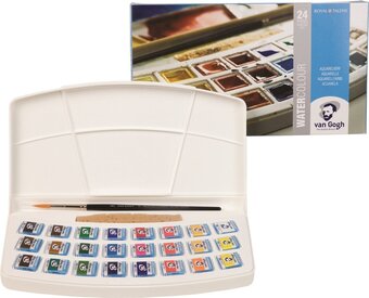 Van gogh aquarelverf set in kunststof etui met 24 halve napjes