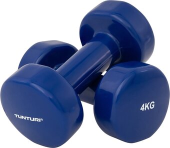 Bol.com Tunturi dumbell set - 2 x 4,0 kg - vinyl - blauw - incl. gratis fitness app aanbieding