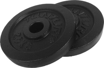 Bol.com Tunturi halterschijven - halter gewichten - 2 x 2,50 kg - ø 30 mm - gietijzer - incl. gratis fitness app aanbieding
