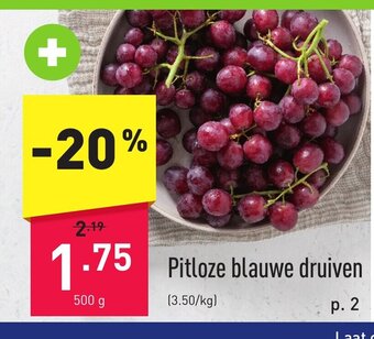 ALDI Pitloze blauwe druiven 500g aanbieding
