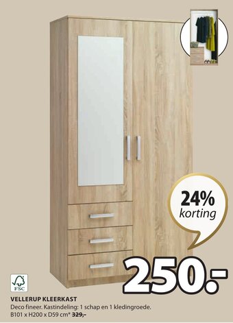 Jysk Vellerup Kleerkast B101 x H200 x D59 cm aanbieding