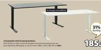 Jysk Stavanger Verstelbaar Bureau B80 x L160 x H65-85cm aanbieding