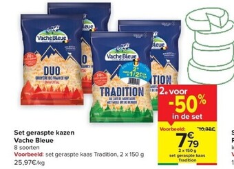 Carrefour Set geraspte kazen vache bleue aanbieding