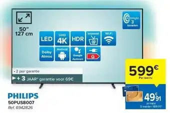 Carrefour Philips 50pus8007 50” 127 cm led tv aanbieding
