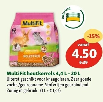 Maxi Zoo Multifit houtkorrels 4,4 l - 20 l aanbieding