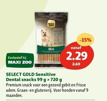 Maxi Zoo Select gold sensitive dental snacks 99 g > 720 g aanbieding