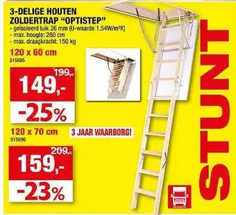 Hubo 3delige houten zoldertrap optistep aanbieding