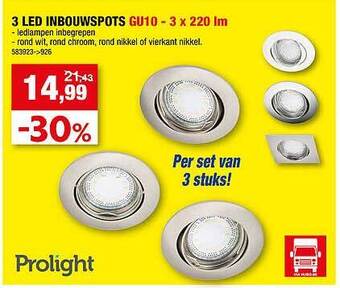 Hubo 3 led inbouwspots aanbieding
