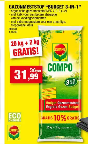 Hubo Compo gazonmeststof budget 3-in-1 aanbieding