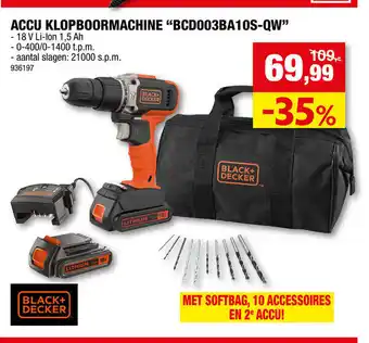 Hubo Black + Decker accu klopboormachine BCD003BA10S-QW aanbieding