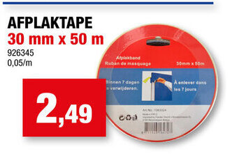 Hubo Afplaktape 30mm x 50m aanbieding