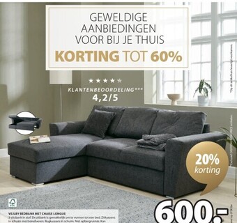 Jysk Vejlby bedbank met chaise longue aanbieding