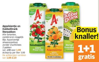 Albert Heijn Appelsientje en dubbeldrank literpakken aanbieding
