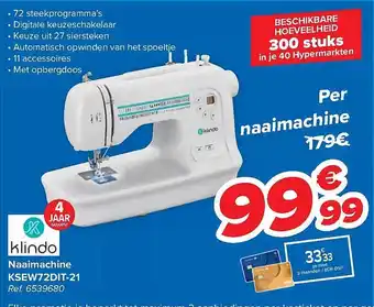 Carrefour Klindo naaimachine ksew72dit-21 aanbieding