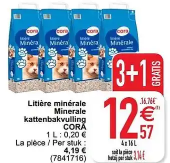 Cora Litière minérale minerale kattenbakvulling cora 4 X 16 L aanbieding