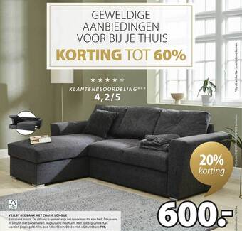 Jysk Vejlby bedbank met chaise longue aanbieding