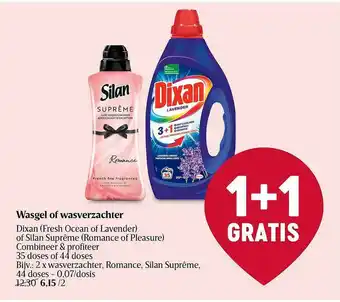 Delhaize Wasgel of wasverzachter dixan (fresh ocean of lavender) of silan suprême (romance of pleasure) aanbieding