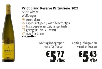 Colruyt Pinot blanc 'reserve particuliere' 2021 aanbieding