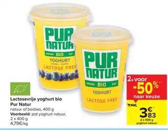 Carrefour Pur Natur Lactosevrije yoghurt bio aanbieding