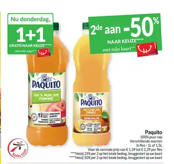 Intermarché Paquito 100% puur sap 1L aanbieding