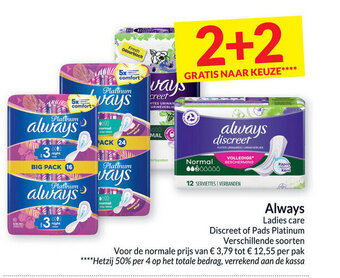 Intermarché Always Ladies Care Discreet of Pads Platinum aanbieding