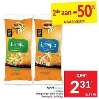 Intermarché Mora loempia met groenten of kip en ham 2 x 175g aanbieding