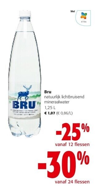 Colruyt Bru natuurlijk lichtbruisend mineraalwater 1,25 l aanbieding