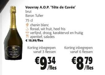 Colruyt Vouvray a.o.p. 'tête de cuvée' brut baron tufier 75 cl aanbieding