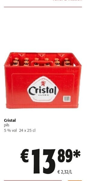 Colruyt Cristal pils 5 % vol 24 x 25 cl aanbieding