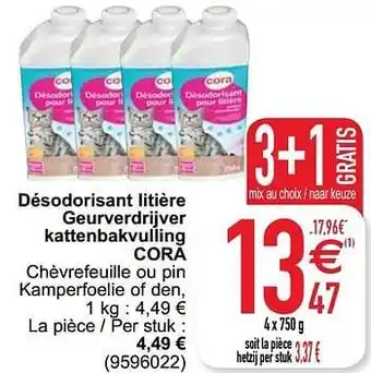 Cora Désodorisant litière geurverdrijver kattenbakvulling cora 4 x 750 g aanbieding