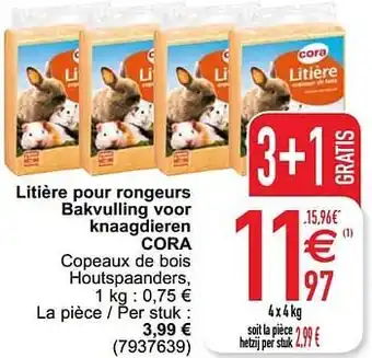 Litière pour rongeurs bakvulling voor knaagdieren cora 4 x 4kg
