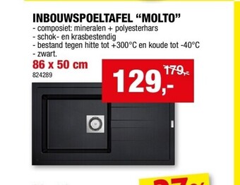 Inbouwspoeltafel “molto” 86 x 50 cm
