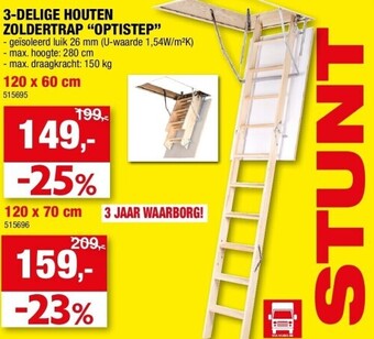 Hubo 3-delige houten zoldertrap “optistep” aanbieding