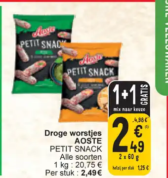 Cora Aoste petit snack droge worstjes 2 x 60g aanbieding