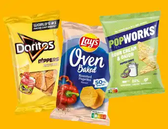 Dorito's, Lay's oven baked of Popworks, prijsvoorbeeld: popworks zure room & ui chips 85 gram