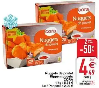 Cora Nuggets de poulet kippennuggets cora 2 x 400 g aanbieding