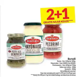 Intermarché Bertolli pesto, mayonaise, pastasauzen, salsa voor pizza, scrocchi aanbieding