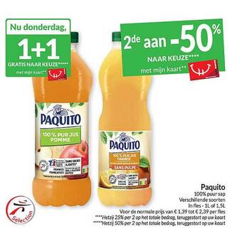 Intermarché Paquito 100% puur sap aanbieding