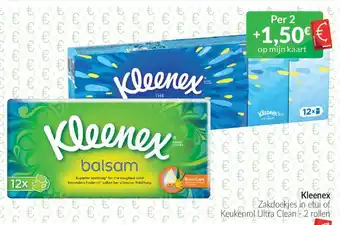 Intermarché Kleenex zakdoekjes in etui of keukenrol ultra clean 2 rollen aanbieding