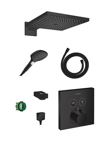 X2O Hansgrohe Showerselect thermostatische inbouw regendoucheset met vierkante regendouchekop 30 cm mat zwart aanbieding
