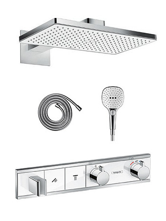 X2O Hansgrohe Rainselect thermostatische inbouw regendoucheset met rechthoekige regendouchekop 46 x 27 cm glanzend chroom en wit aanbieding