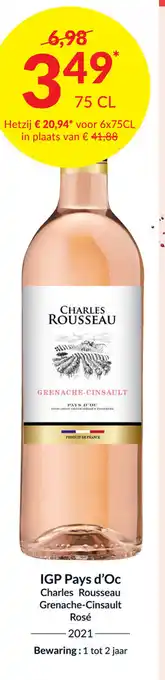 Intermarché Charles Rousseau igp pays d'oc grenache-cinsault rose 2021 75 cl aanbieding