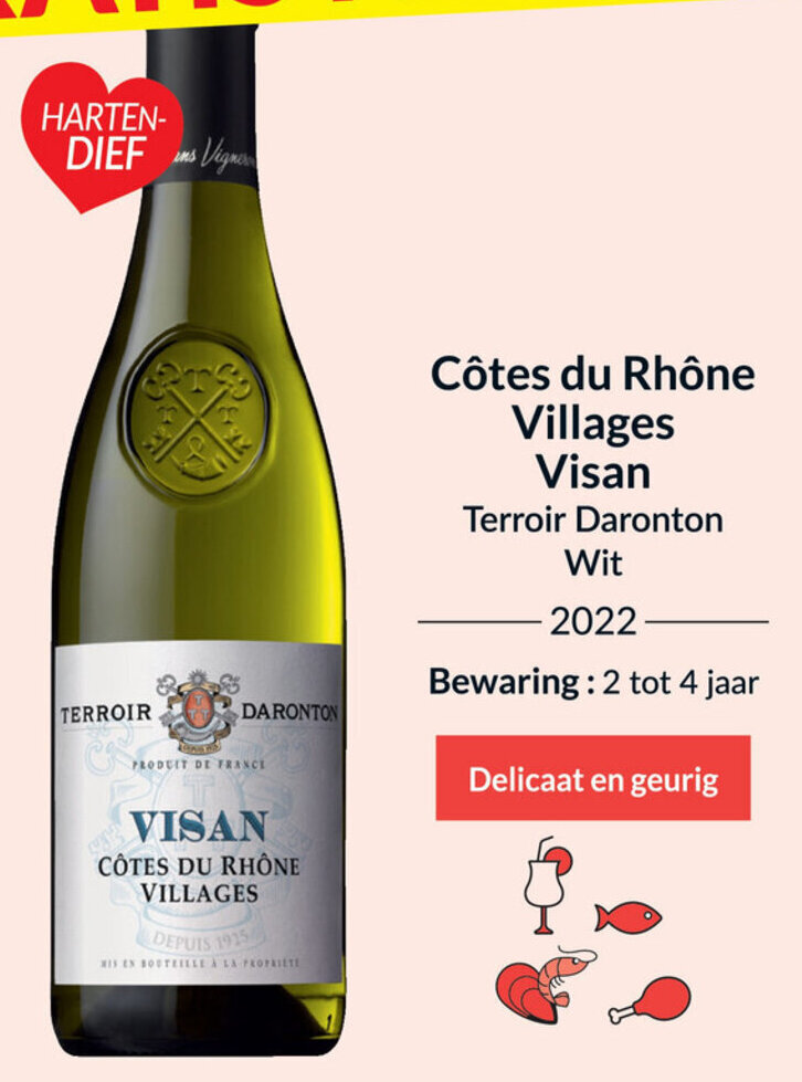 Terroir Daronton cotes du rhone villages visan wit 2022 75 cl promotie