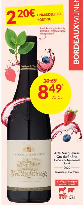 Intermarché La Cour de Montmirail aop vacqueyras cru du rhone rood 2020 75 cl aanbieding