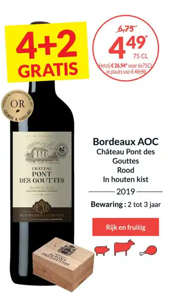 Chateau Pont des Gouttes bordeaux aoc rood in houten kist 2019 75 cl