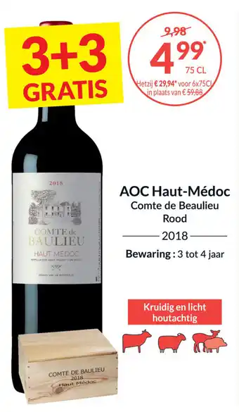 Intermarché Comte de Beaulieu aoc haut-medoc rood 2018 75 cl aanbieding