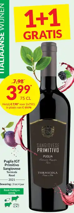 Intermarché Tornicola puglia igt primitivo sangiovese rood 2021 75 cl aanbieding