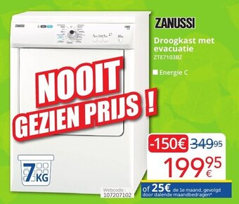 Eldi Zanussi droogkast met evacuatie aanbieding