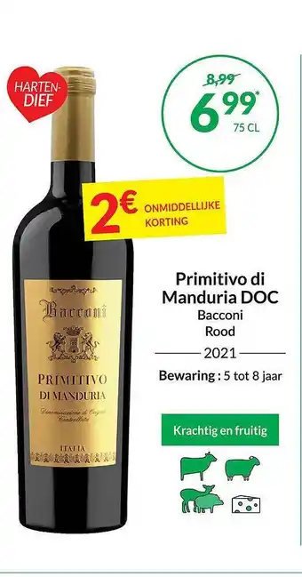 Intermarché Primitivo di manduria doc bacconi rood 2021 aanbieding